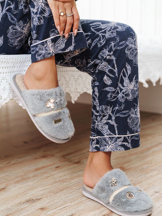 Gray Fur Slippers Decorative Elements