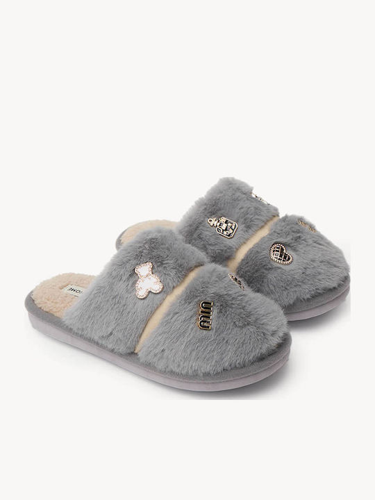 Gray Fur Slippers Decorative Elements