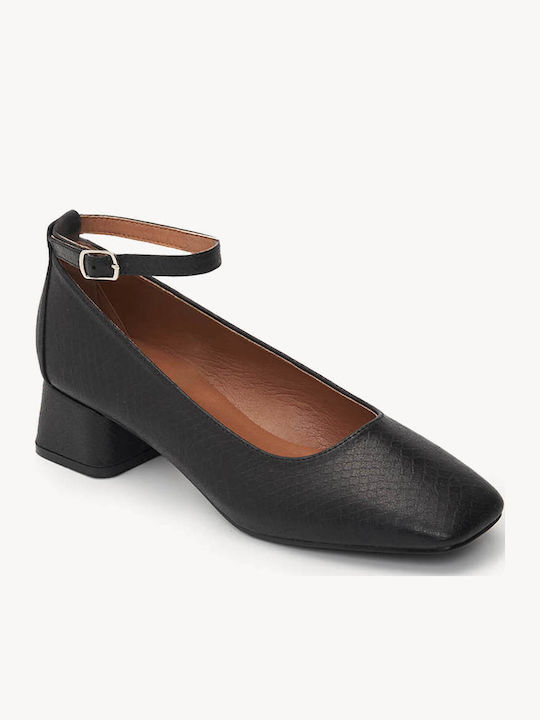 Schwarze Krokodilleder Pumps mit Riemen