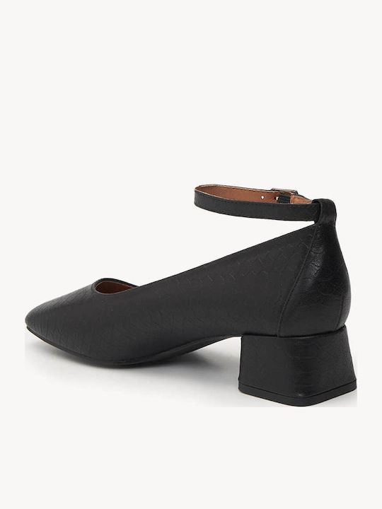 Schwarze Krokodilleder Pumps mit Riemen