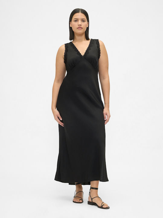 Summer Midi Evening Dress with Lace True Black