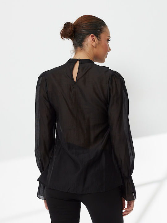 Langärmelig Damen Hemd Schwarz
