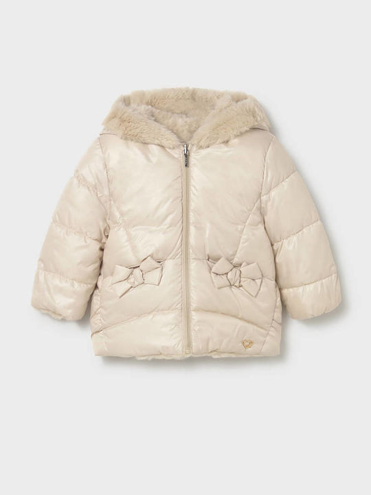 Kids' Quilted Jacket with Hood Beige Skoro