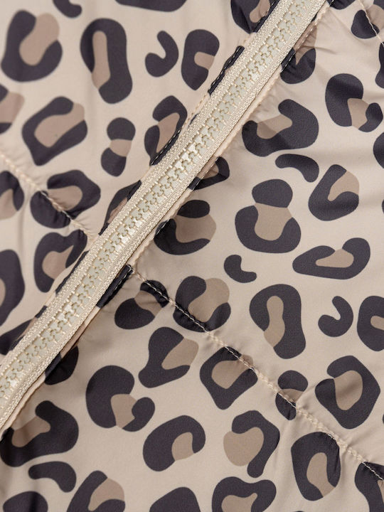 Kids' Casual Jacket with Hood Beige Leopard