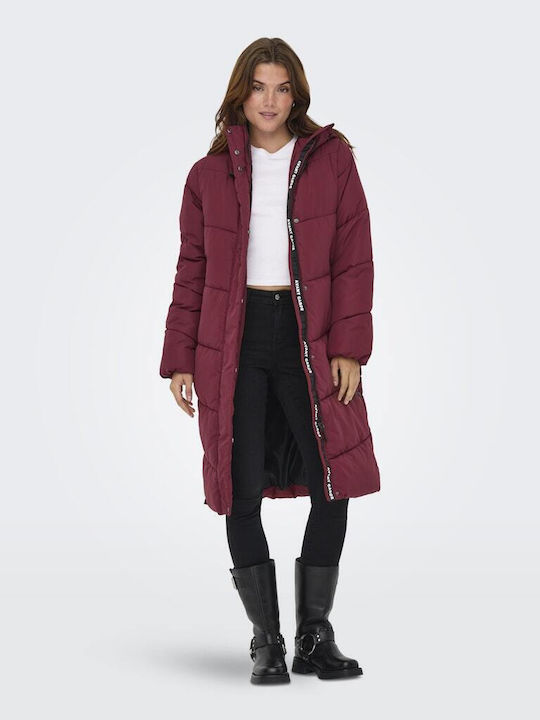Lang Damen Puffer Jacke Wasserdicht für Winter Burgundy