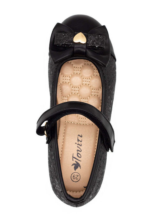 Kids Anatomic Leather Ballerinas with Hoop & Loop Closure Black