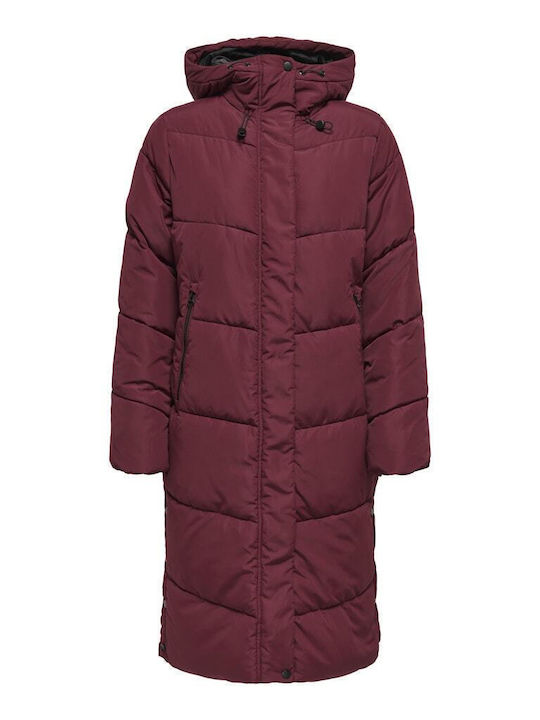 Lang Damen Puffer Jacke Wasserdicht für Winter Burgundy