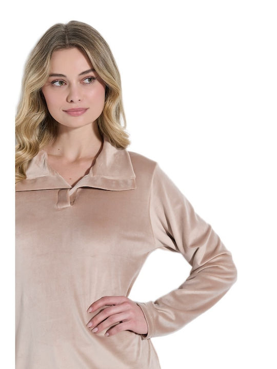 Jeannette Lingerie Winter Damen Pyjama-Set Beige