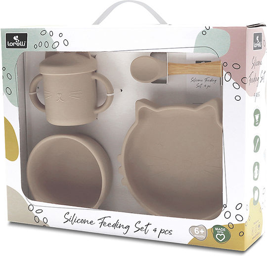Lorelli Feeding Set made of Silicone with Non-Slip Base Beige 3pcs