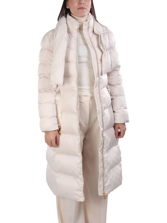 Women's Long Puffer Jacket for Winter Ecru