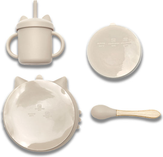 Lorelli Feeding Set made of Silicone with Non-Slip Base Beige 3pcs