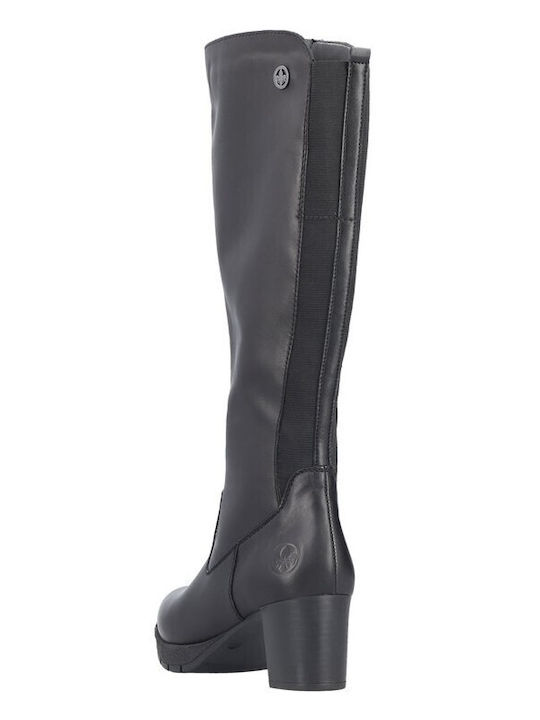 Leather Women's Boots with Medium Heel & Elastic Black