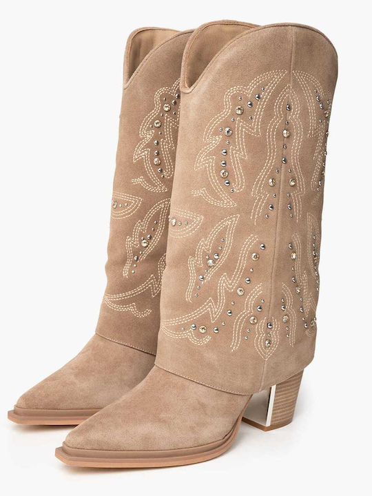 Leather Women's Boots Beige