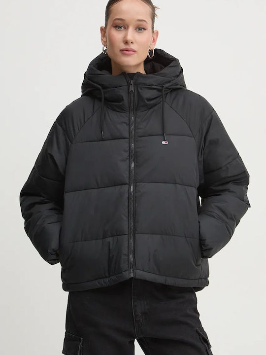 Κοντό Γυναικείο Puffer Μπουφάν για Χειμώνα Black