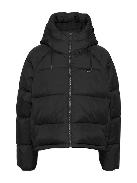 Κοντό Γυναικείο Puffer Μπουφάν για Χειμώνα Black
