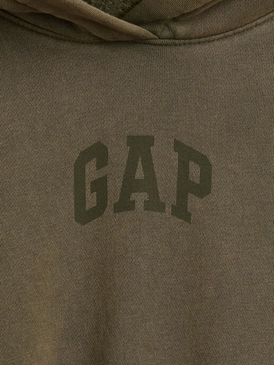 Cropped Γυναικείο Φούτερ με Κουκούλα Black, Moss Green