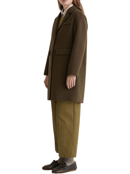 Wolle Damen Olive Mantel mit Knöpfen