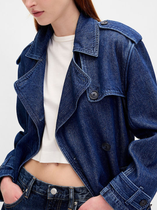 Damen Dark Indigo Blue Trenchcoat