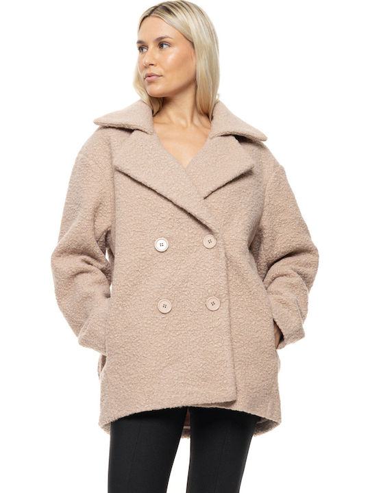 Women's Beige Coat Oversized with Buttons