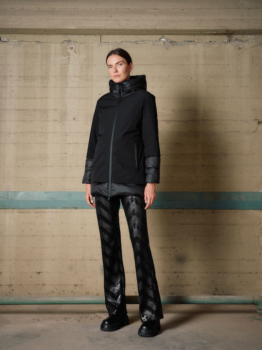 Damen Black Mantel mit Kapuze