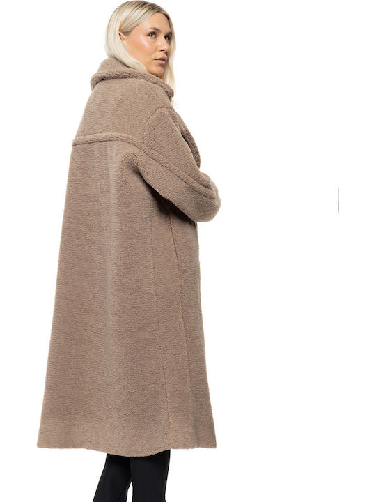 Γυναικείο Beige Παλτό με Κουμπιά