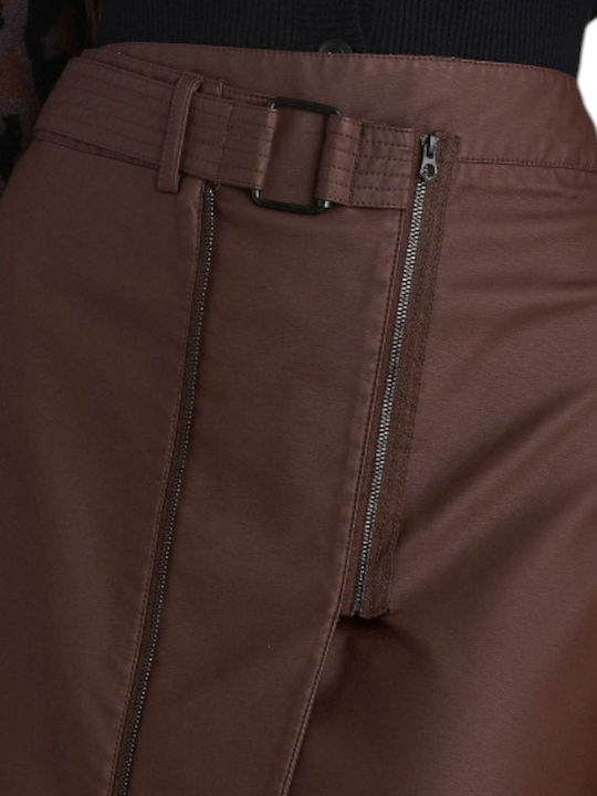 Piele Midi Fustă Chestnut