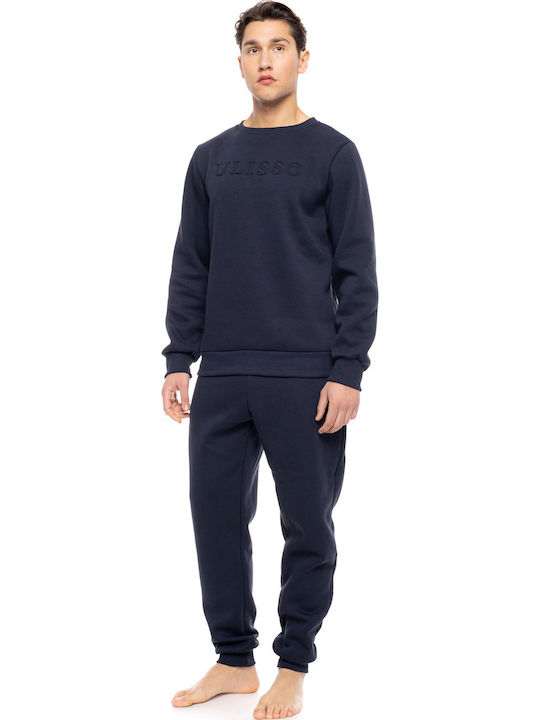 Ulisse Winter Herrenpyjama Baumwollene Yacht Blau