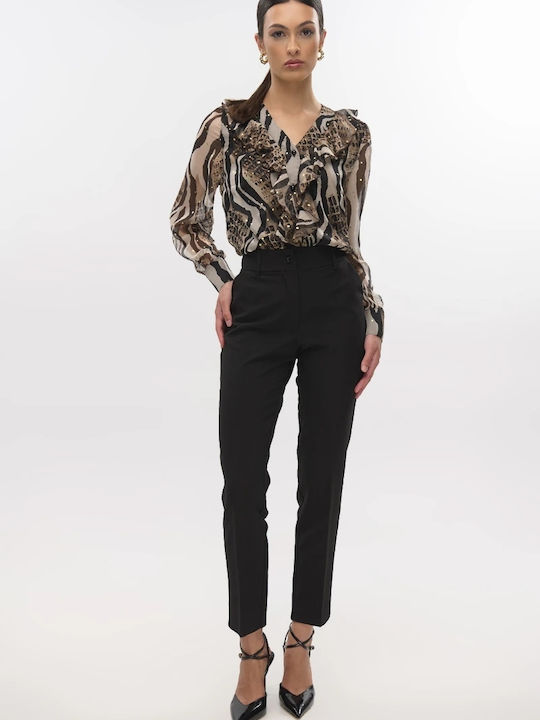 Women's High-waisted Fabric Trousers Black