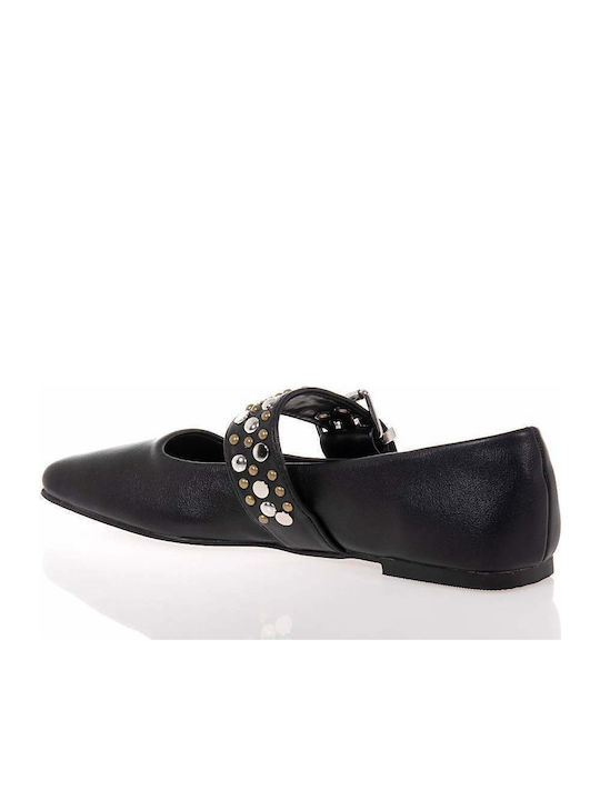 Replay Synthetic Leather Pointy Ballerinas Black