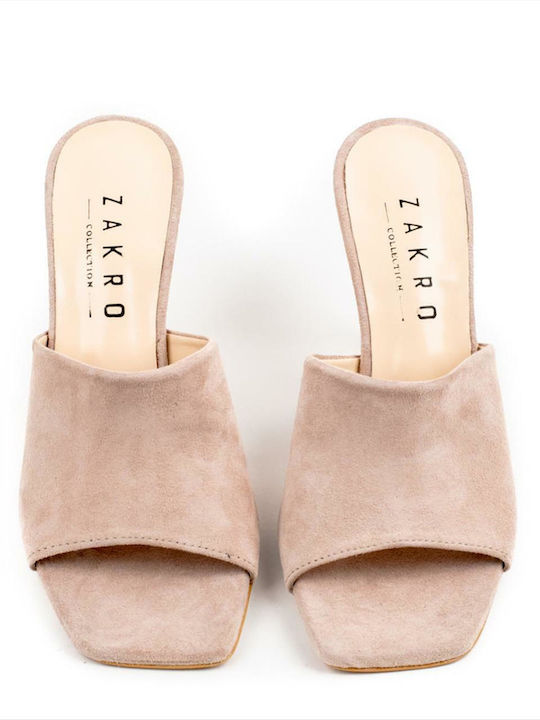 Suede Mules with Heel in Pink Color