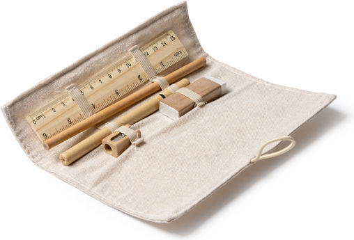 Writing Set Ruler Bamboo Pencil Pen Cardboard Wooden Sharpener Eraser Dp4903
