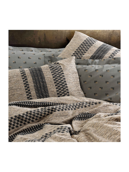Cotton Box Duvet Cover Set Cotton Single with Pillowcase 160x220 Arlo Brown - Grey