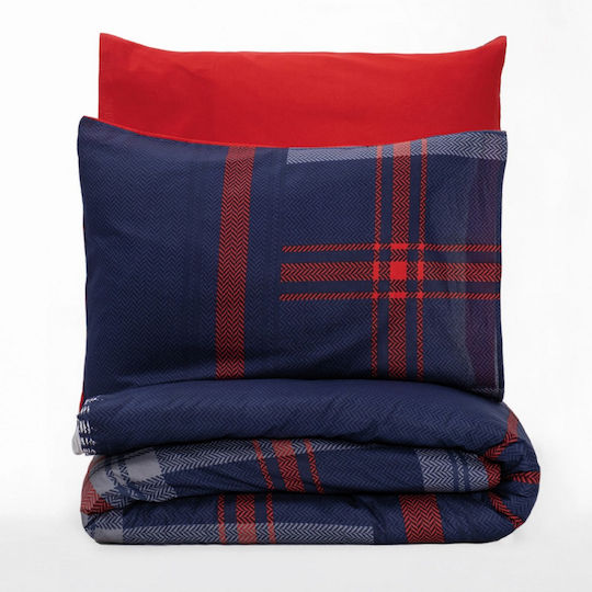 Cotton Box Duvet Cover Set Cotton Double with 2 Pillowcases 200x220 Box 4 Dark Blue - Red