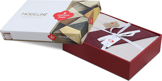 Cotton Box Σετ Παπλωματοθήκη Βαμβακερή Διπλή με 2 Μαξιλαροθήκες 200x220cm Box 4 Μπορντώ