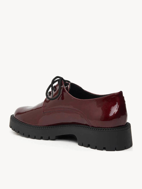 Burgundy Lace-Up Patent Leather Chunky Sole Shoes