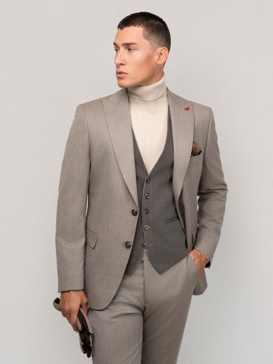 Iarna Costum Bărbați Cu vestă Beige/cigar