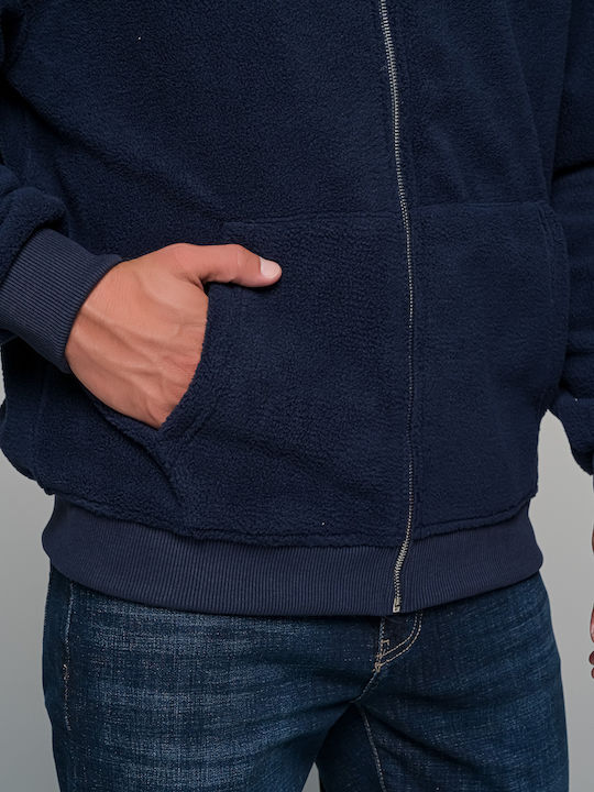 Ανδρική Ζακέτα Fleece με Κουκούλα Μπλε