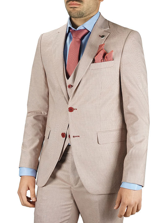 Men's Summer Suit with Vest Slim Fit Pink