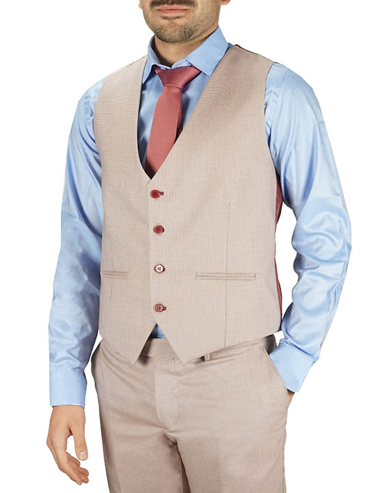 Men's Summer Suit with Vest Slim Fit Pink