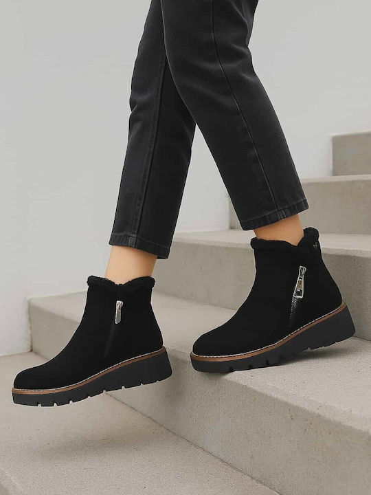 Wildleder Stiefeletten Damen Schwarz
