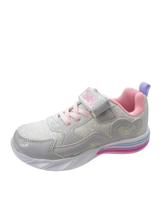 Kids Sneakers with Hoop & Loop Closure and Silver Lights