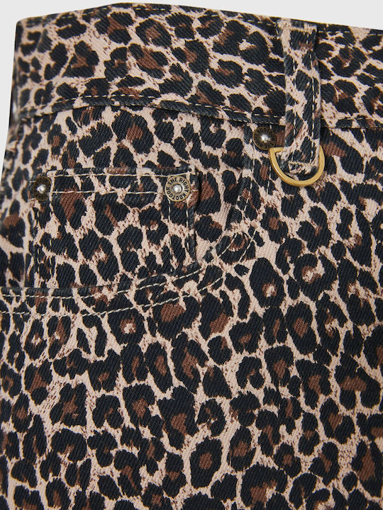 Denim Mini Skirt Leopard Tabac Brown