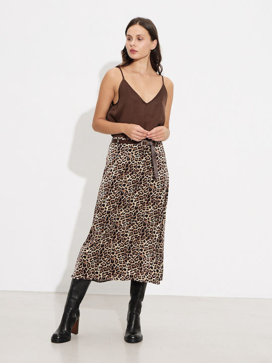 Midi Fustă Leopard Maro