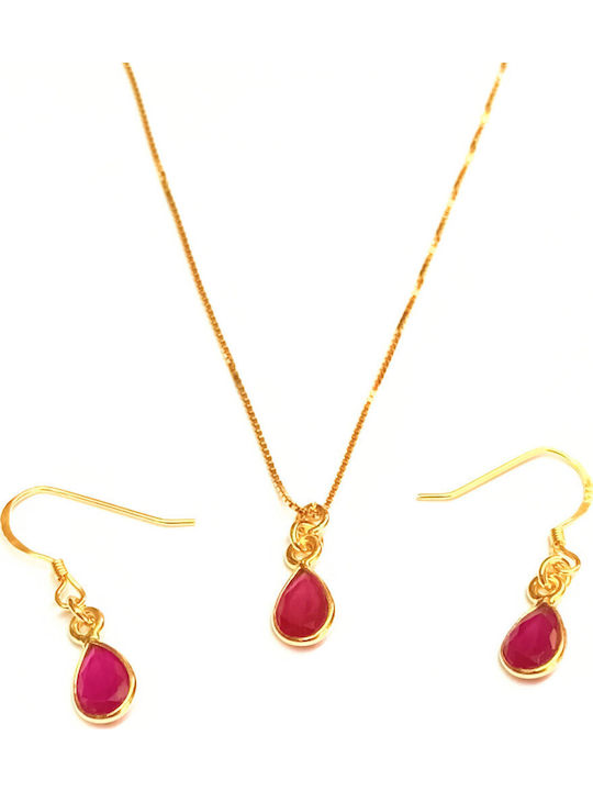 Amalfi Accessories Set with Necklace & Earrings from Silver Gold Plated with Stones