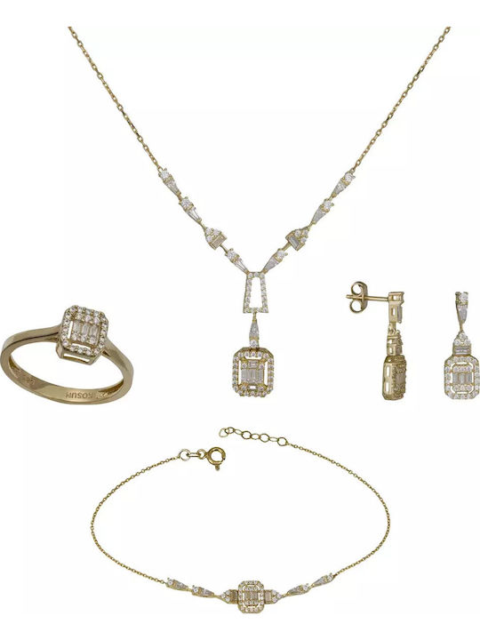 Set with Necklace , Earrings & Ring from Gold 14K with Stones