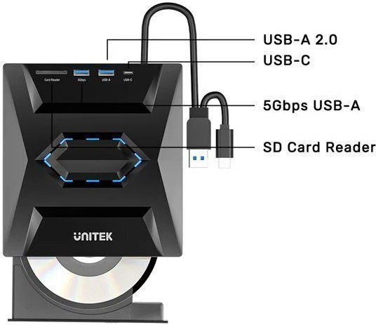 Unitek Optical External Drive & 5in1 Usb Hub T1037a