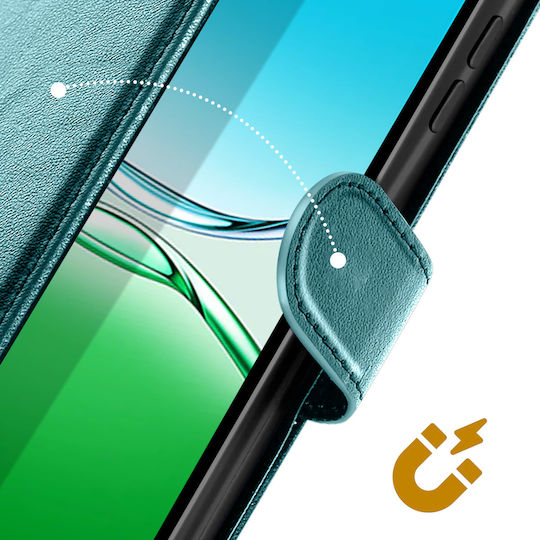 Husă Wallet Avizar Oppo A5x Cu Curea De Mână Funcție Stand Video Turcoaz