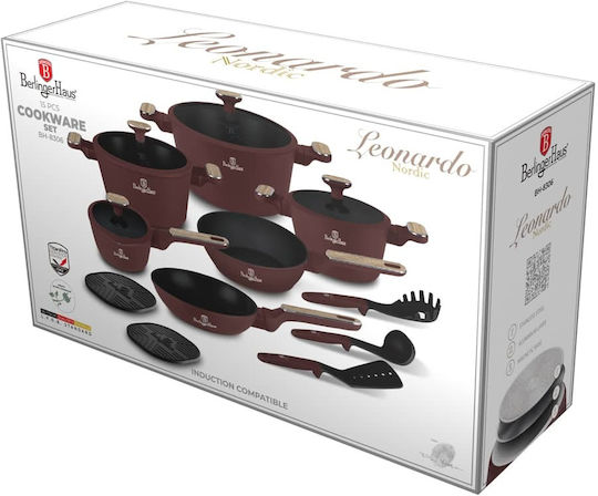 Berlinger Haus Leonardo Collection Set De Vase De Gătit Din Aluminiu Cu Acoperire Interioară Antiaderent 6 Piese