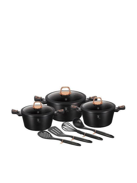 Berlinger Haus Black Rose Collection Σετ Κατσαρόλες από Αλουμίνιο Μαύρα με Επίστρωση από Πέτρα 10τμχ