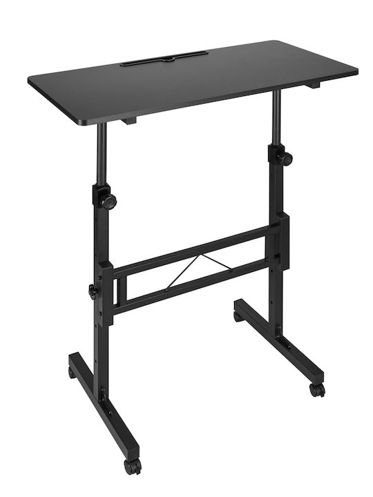 Desk Wooden Black with Metal Legs & Adjustable Height 80x40x111cm